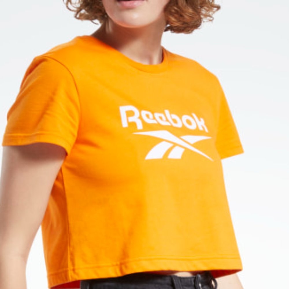 New Reebok Classics Logo Orange Short Sleeve Cotton Crop T-Shirt Women Size XL